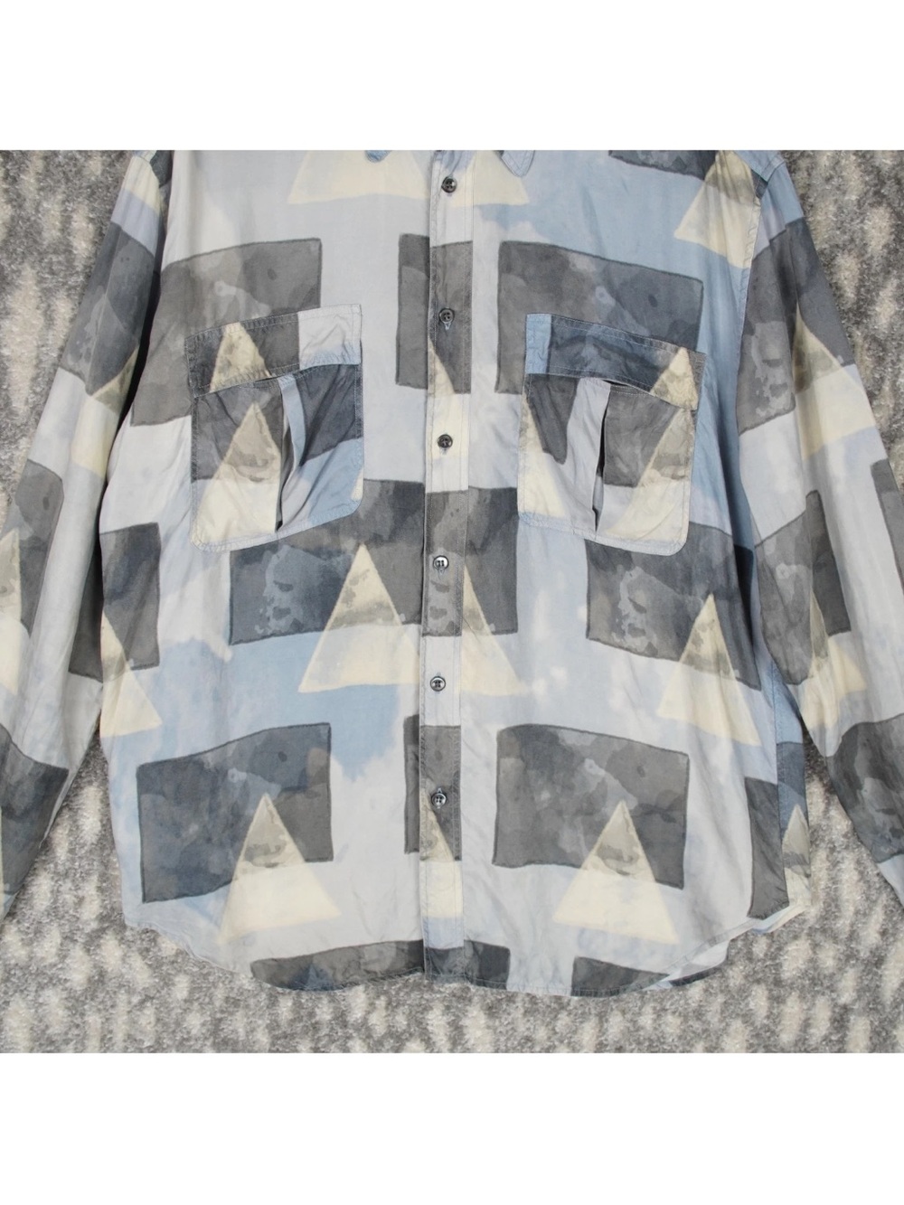 GIORGIO ARMANI Black Label Cupro Shirt Mens 16.5 42 Runway SS20 Geometric $1295 - Picture 5 of 16